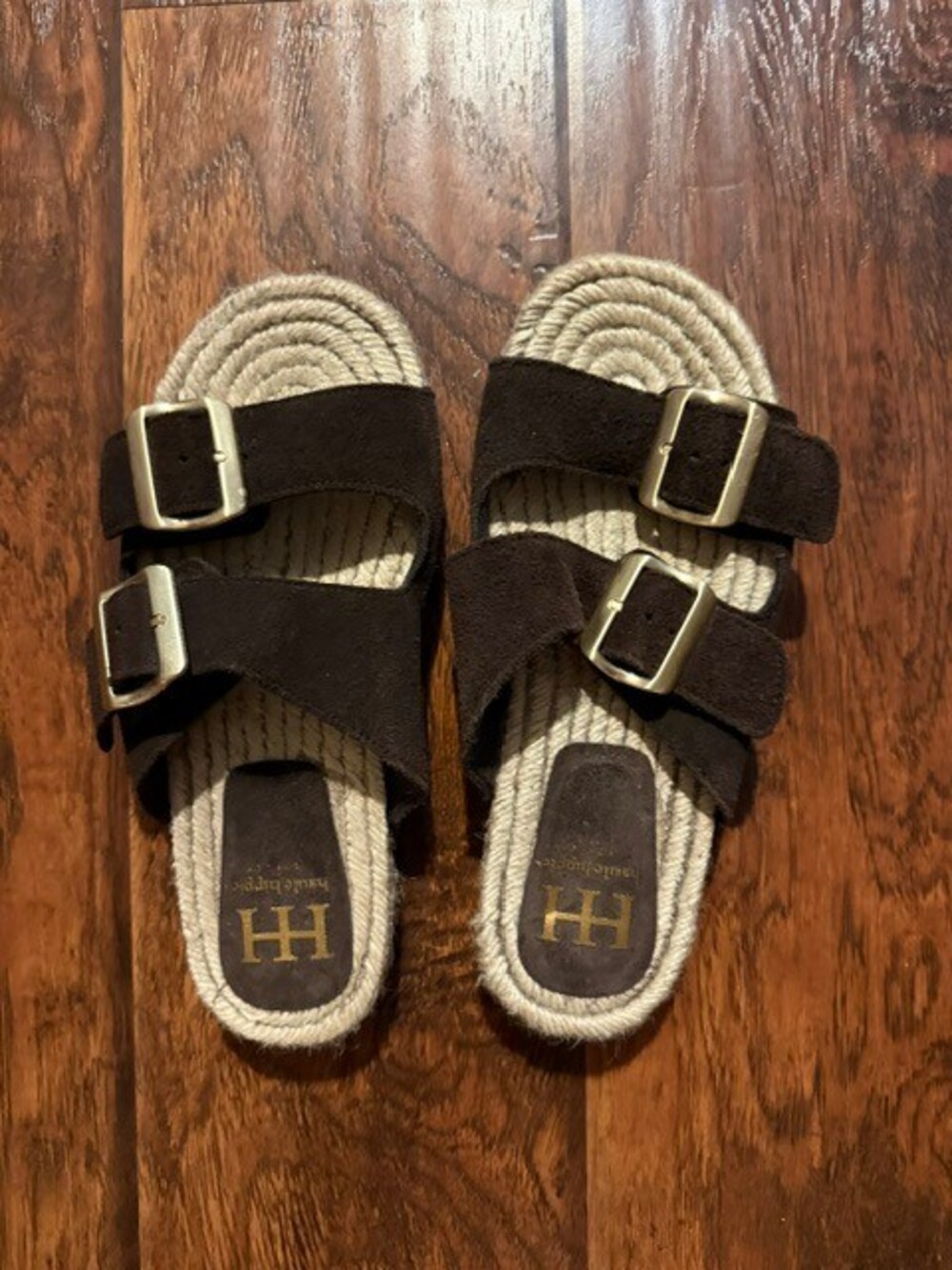 HH 6.5M Brown Leather Man Made Sandals Adjustable Buckle Straps